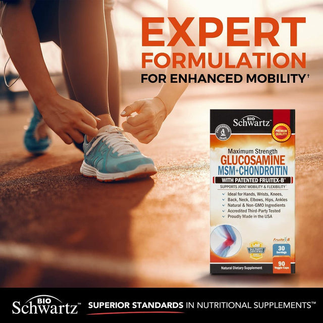 Bioschwartz Glucosamine MSM + Chondroitin with Turmeric Curcumin | Daily Relief & Healthy Inflammatory Response | 90 Ct