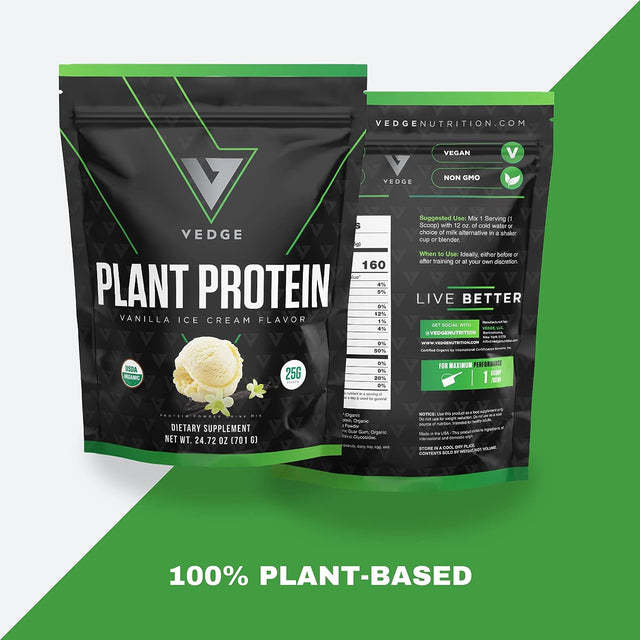 Vedge Certified Organic Plant Protein Vanilla Ice Cream (20 Servings) - Plant-Based Vegan Protein Powder, USDA Organic, Gluten Free, Non Dairy Nutrition Plant Protein