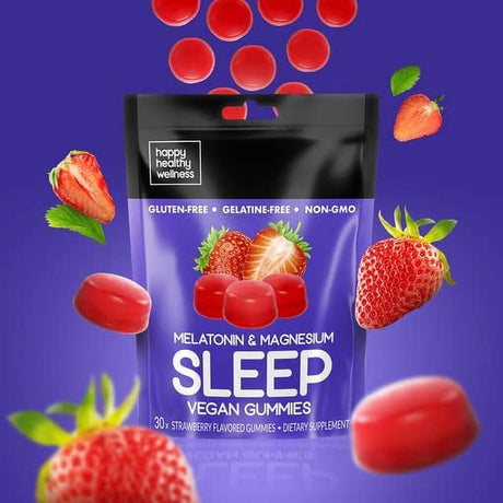 Happy Healthy Wellness Melatonin & Magnesium Sleeping Gummies, Vegan, Gluten & Gelatin Free Natural Flavor Gummy for Sleep Support, Dream Supplement, Strawberry