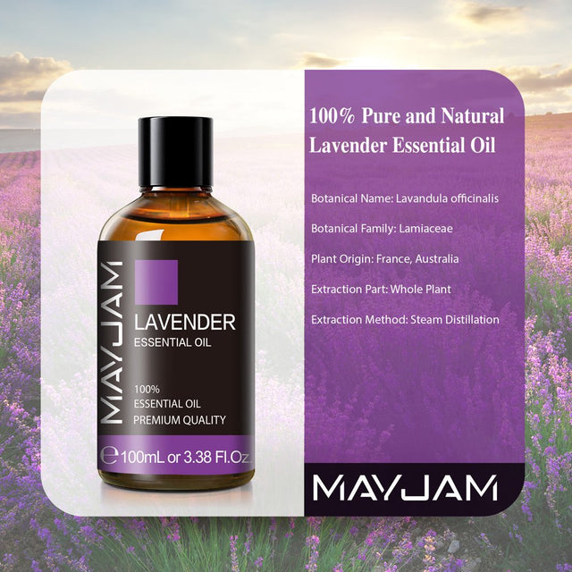 MAYJAM 100ML Lavender Essential Oils for Aromatherapy Diffuser, Spa Massage, Skin Care, Help Sleeping, Soap Candle Making, DIY Perfume