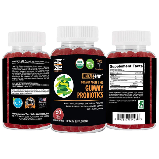 Clinical Daily Probiotic Gummies for Digestive Gut Health Immune Support 60 Count