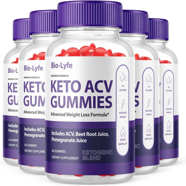 (5 Pack) Biolyfe Keto ACV Gummies - Energy & Focus Boosting Dietary Supplements for Weight Management & Metabolism - Fat Burn - 300 Gummies