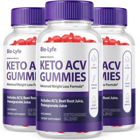 (3 Pack) Biolyfe Keto ACV Gummies - Energy & Focus Boosting Dietary Supplements for Weight Management & Metabolism - Fat Burn - 180 Gummies