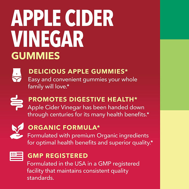 Organic Apple Cider Vinegar Gummies Detox | the Mother Enzyme | ACV Gummy Supplement for Metabolism to Help Support Digestion and Cleanse Gut | 60 Vegan and Non-Gmo, Naturally-Flavored Apple Gummies