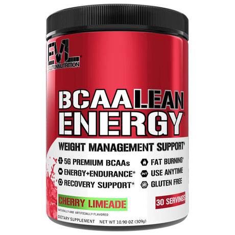 BCAA Lean Energy - Evlution Nutrition BCAA Powder 30 Servings Cherry Limeade Flavor - EVL Natural BCAA Amino Acid Pre Workout Fat Burner Supplement - Performance & Muscle Recovery