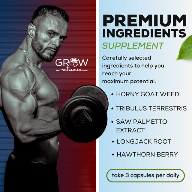 Prime Labs / Grow Vitamin - Original Men'S Test Booster - Natural Stamina, Endurance and Strength Booster - Non-Gmo, Made in the USA, 100% Natural Ingredients - 90 Capsules