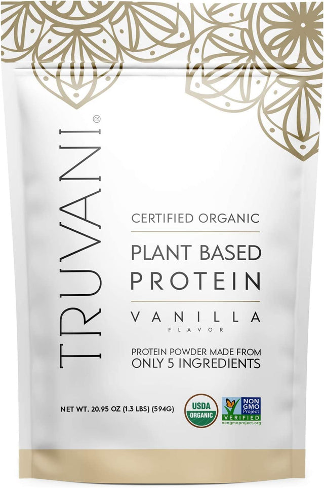 Truvani Organic Vegan Protein Powder, Organic Pea Protein Powder, Vegan, Non GMO, Gluten/Diary Free, Vanilla, 20.9Oz (1Pk, 20 Servings)