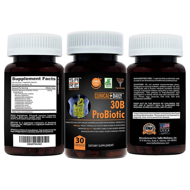 Clinical Daily 30B Probiotic Vegan Probiotics Supplement for Digestive Health 30 Billion Cfus 30 Capsules