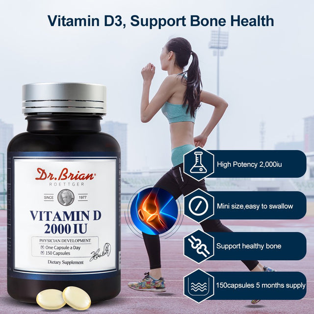 Dr.Brian Vitamin D3 2000IU Softgels 150 Count High Potency Vitamin D Supplement for Immune Support, Healthy Bones and Muscle Function, Improve Absorption and Utilization of Calcium and Phosphorus