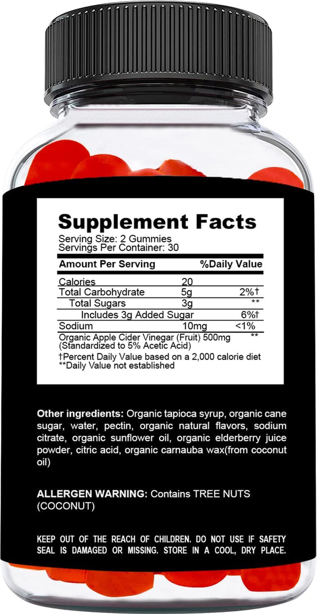 USDA Organic Apple Cider Vinegar Gummies Apple Cider Vinegar with Mother | Digestive, Immune, Heart Health | Vegan, Gluten-Free | 30 Servings