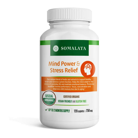 Mind Power & Stress Relief - Organic Supplement with Ashwagandha - Supports Healthy Mental Function - Caplets