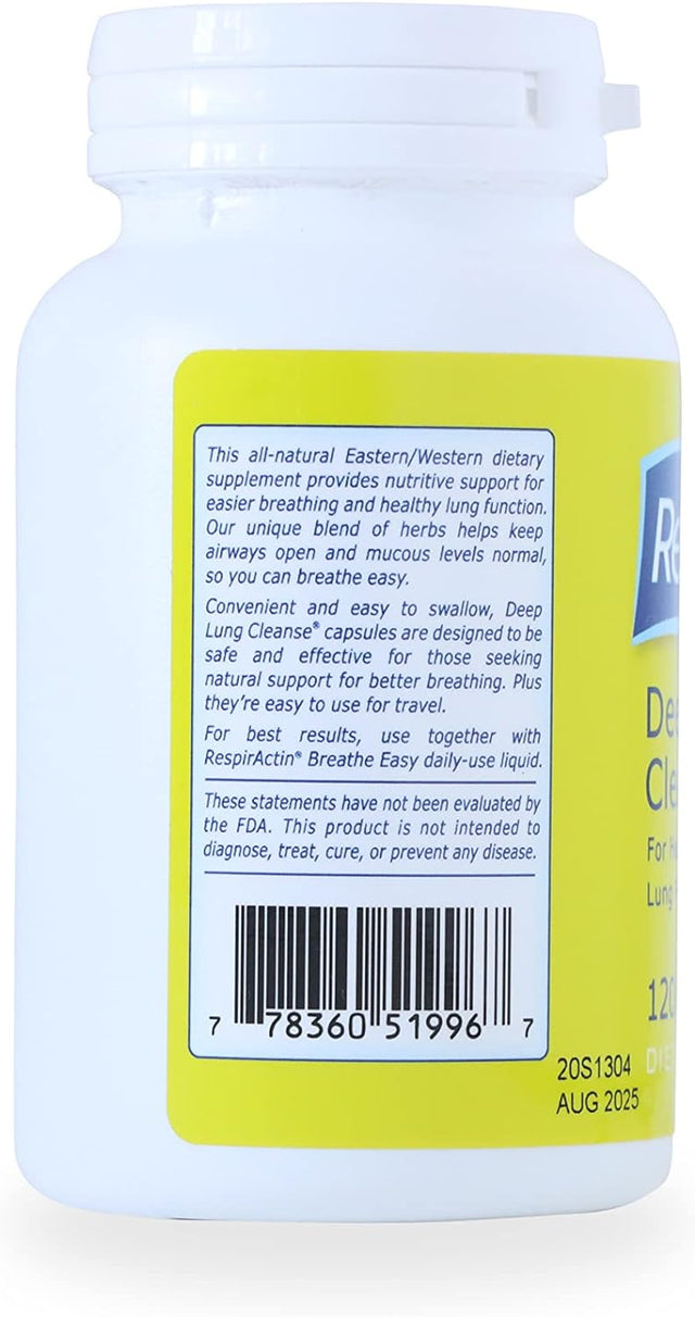 SUNFORCE HEALTH & ORGANICS Deep Lung Cleanse Veggie Caps | Respiractin Product Family of Herbal Supplements | Respiratory System Support (120)