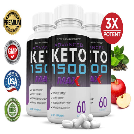 (3 Pack) Advanced Keto 1500 Max 1200MG Pills 180 Capsules