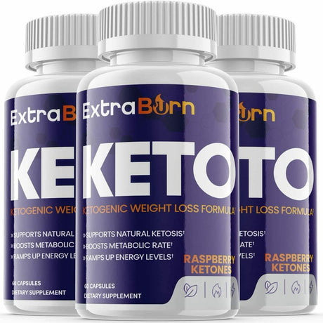 (3 Pack) Extra Burn Keto - Supplement for Weight Loss - Energy & Focus Boosting Dietary Supplements for Weight Management & Metabolism - Advanced Fat Burn Raspberry Ketones Pills - 180 Capsules