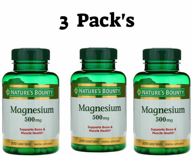 Nature'S Bounty Magnesium 500Mg Size, Coated Tablets 200 Ea (Pack of 3)