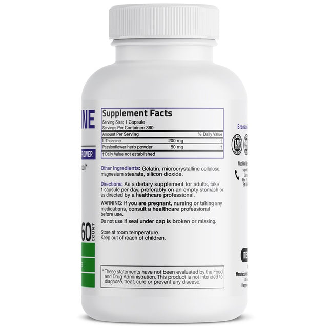 Bronson L-Theanine 200Mg (Double-Strength) with Passion Flower Herb - Reducing Stress - Non-Gmo Gluten Free, 360 Capsules