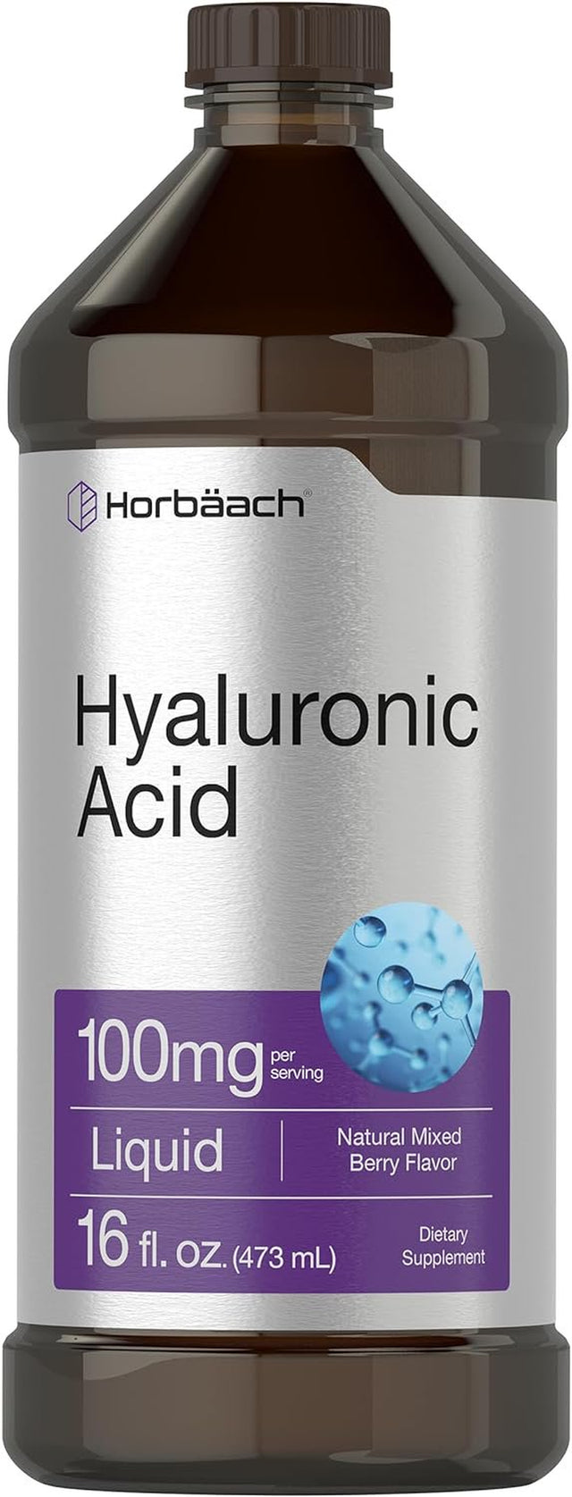 Liquid Hyaluronic Acid Supplement | 100 Mg | 16 Oz | Mixed Berry Flavor | by Horbaach