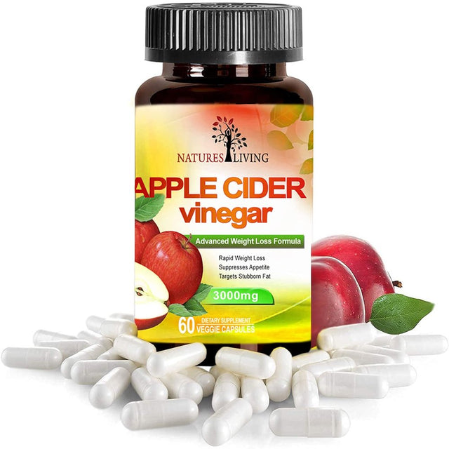 Natures Living Apple Cider Vinegar 3000Mg 120 Pills Herbal Organic Supplements (Pack of 2)