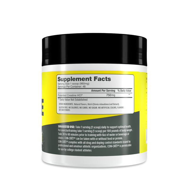 CON-CRET Patented Creatine Hcl Lemon Lime Powder, Workout Supplement, 48 Servings