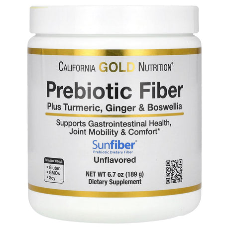 California Gold Nutrition Prebiotic Fiber plus Turmeric, Ginger, & Boswellia, 6.7 Oz (189 G)