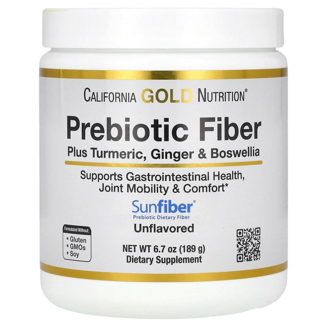 California Gold Nutrition Prebiotic Fiber plus Turmeric, Ginger, & Boswellia, 6.7 Oz (189 G)