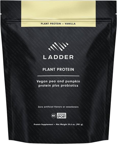 LADDER Plant Based Protein Powder, 21G of Vegan Protein with Bcaas and Probiotics | Pea and Pumpkin | Dairy Free, NSF Certified for Sport, Naturally Flavored (Vanilla Pouch)