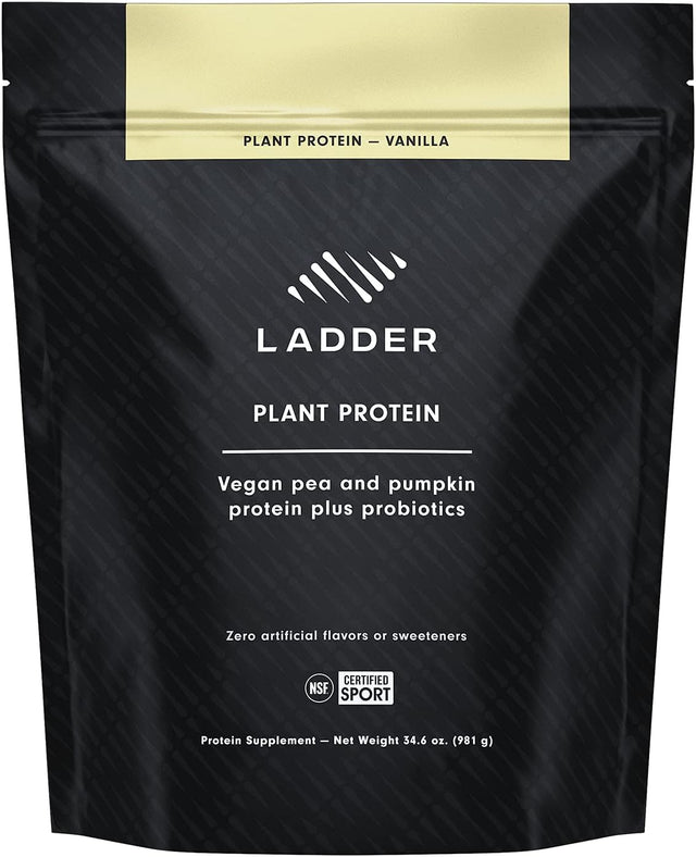 LADDER Plant Based Protein Powder, 21G of Vegan Protein with Bcaas and Probiotics | Pea and Pumpkin | Dairy Free, NSF Certified for Sport, Naturally Flavored (Vanilla Pouch)