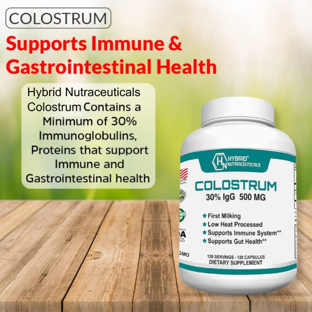 Hybrid Nutraceuticals Bovine Colostrum Supplement 500Mg - 30% Igg Lactoferrin Supplements, Immunoglobulin, Immune Support, Bone, Muscle & Gut Health (2-Pack)