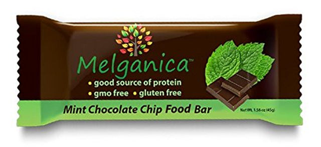 Melganica Mint Chocolate Chip Food and Protein Bar - Non-Gmo, Gluten Free, Contains Organic Ingredients, 7G of Fiber - 12 Count