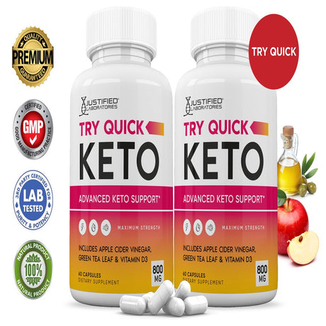 (2 Pack) Try Quick Keto ACV Pills 1275Mg Dietary Supplement 120 Capsules