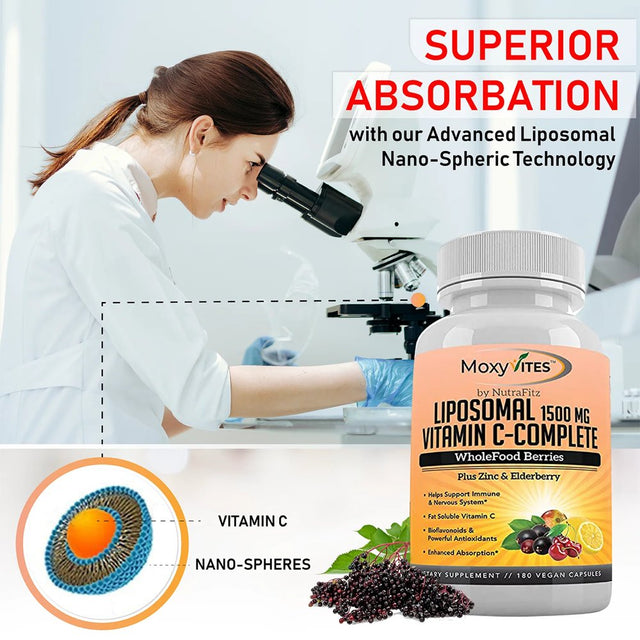 Liposomal Vitamin C with Zinc Organic Elderberry 1500Mg, 180 Capsules