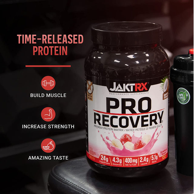 JAKTRX PRO Recovery – Post-Workout Whey Protein Powder – Muscle Builder & Recovery Supplement – BCAA, Glutamine, Leucine, Glucosamine & MCT – 30 Servings – Strawberry Banana