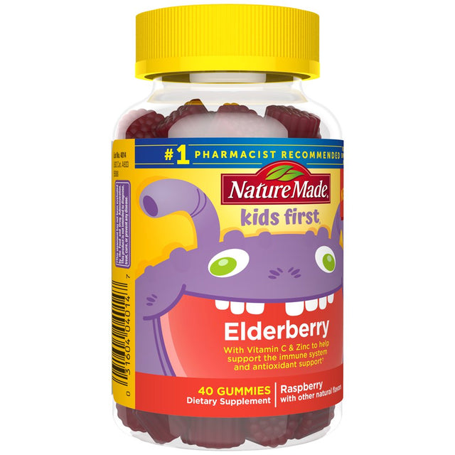 Nature Made Kids First Elderberry with Vitamin C and Zinc Gummies, Dietary Supplement, 40 Count