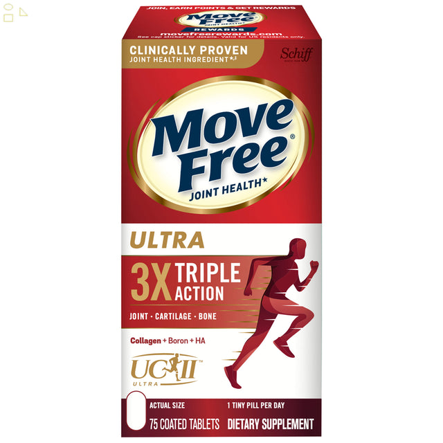 Schiff Move Free Ultra Triple Action Joint Supplement, 75 Tablets Undenatured Type II Collagen, Hyaluronic Acid and Boron