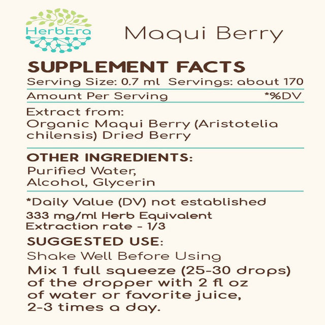 Maqui Berry Alcohol Herbal Extract Tincture, Super-Concentrated Organic Maqui Berry (Aristotelia Chilensis) Dried Berry 4 Oz