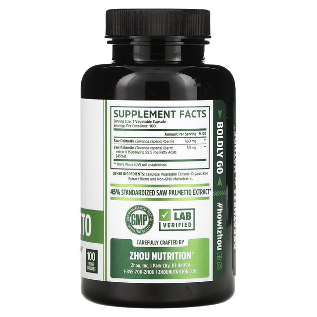 Zhou Nutrition, Saw Palmetto, 100 Veggie Capsules