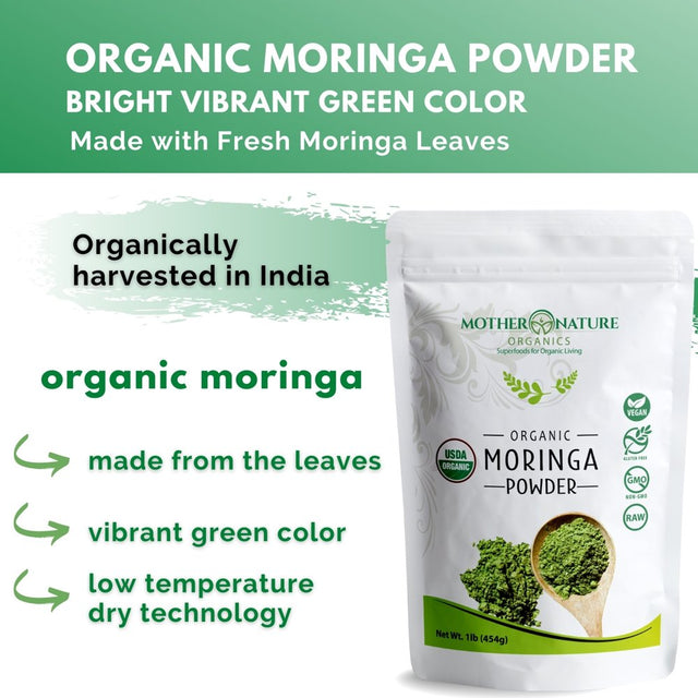 Moringa Powder (Moringa Leaf Powder) | Nature'S Miracle Superfood Supplement | 100% Organic Certified, Raw, Vegan, Gluten-Free & Non-Gmo | 1Lb