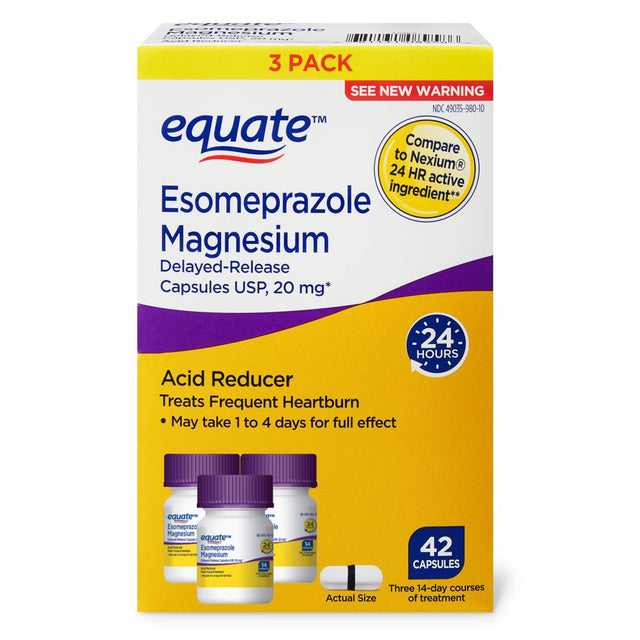 Equate Acid Reducer Esomeprazole Magnesium Delayed-Release Caps, 20Mg, 42 Ct, (3 Pack)