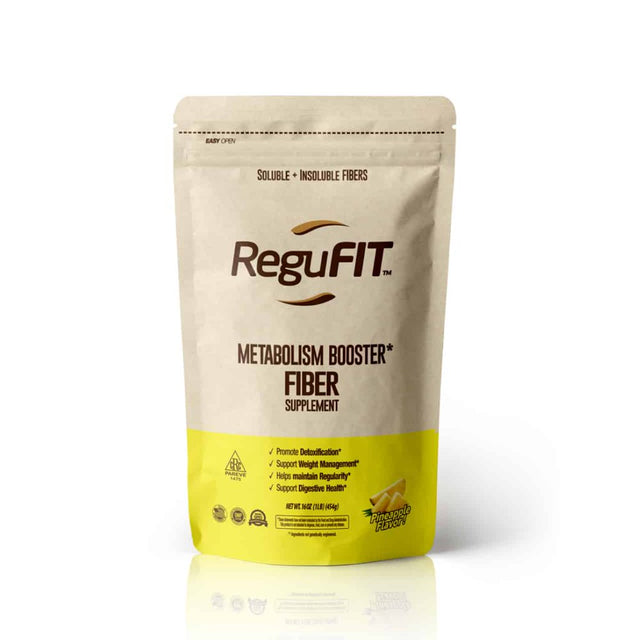 Regufit Daily Fiber Metabolism Booster Supplement for Weight Loss and Digestive Health Support Soluble Prebiotic and Insoluble Fiber Powder, 1 Lb. 16 Oz, Pineapple Flavor, Kosher