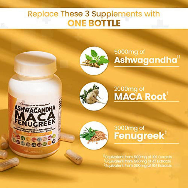 Ashwagandha 5000Mg Maca Root 2000Mg Fenugreek 3000Mg Supplement with Tongkat Ali Ginseng - Assists with Stress, Mood & Adrenal Health - Ashwagandha Capsules Maca Pills Fenugreek Caps USA - 6