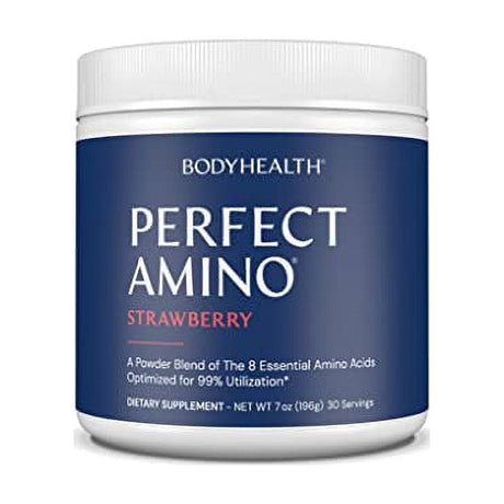 Bodyhealth Perfectamino XP Strawberry (30 Serving) Best Pre/Post Workout Recovery Drink, 8 Essential Amino Acids Energy Supplement with 50% Bcaas, 100% Organic, 99% Utilization (Packaging May Vary)