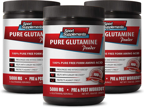 Post Workout Amino Acids - Pure GLUTAMINE Powder 5000MG - PRE & Post Workout - Glutamine Dietary Supplement - 3 Cans 900 Grams