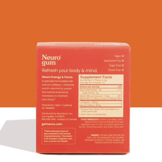 Neuro Gum Cinnamon to Boost Energy and Focus with Caffeine L Theanine and Vitamin B6 B12 Supplement Sugar Free, 6 Pack