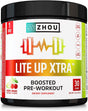 Zhou Nutrition Lite up Xtra, Vegan Pre Workout Powder with Caffeine, Clean Energy Sourced from Green Tea, Nitric Oxide Booster, Gluten and Sugar Free, Non GMO, Cherry Limeade, 7.5 Oz