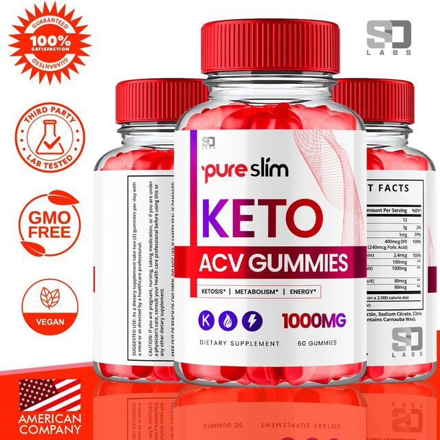 (5 Pack) Pure Slim Keto ACV Gummies - Apple Cider Vinegar Supplement for Weight Loss - Energy & Focus Boosting Dietary Supplements for Weight Management & Metabolism - Fat Burn - 300 Gummies