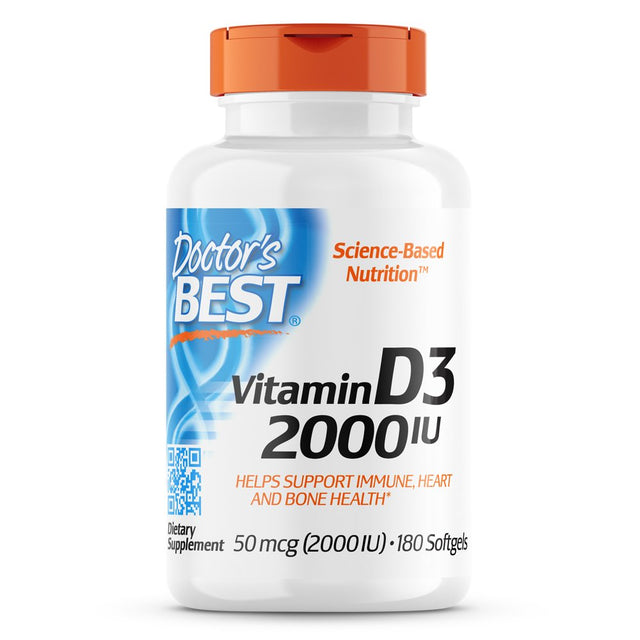 Doctor'S Best Vitamin D3 2000IU, Non-Gmo, Gluten Free, Soy Free, Regulates Immune Function, Supports Healthy Bones, 180 Softgels