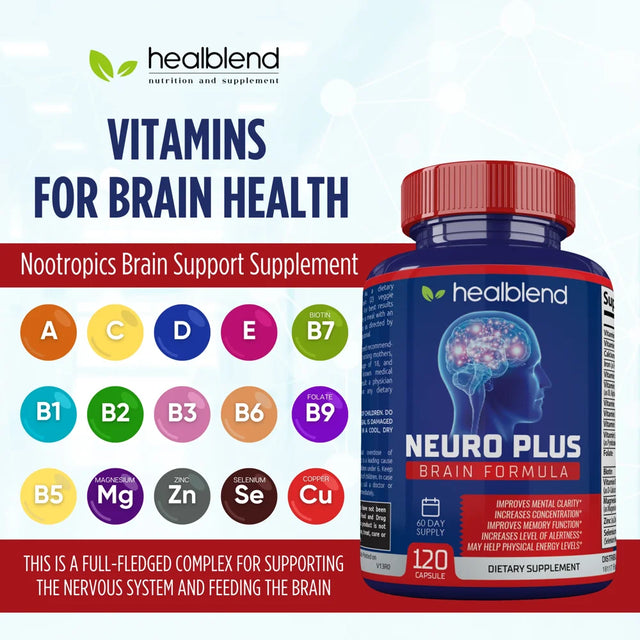 Healblend Neuro plus Brain Booster Supplements - Brain & Focus Formula, Supports Memory, Concentration & Mental Clarity for Adults 2-Pack