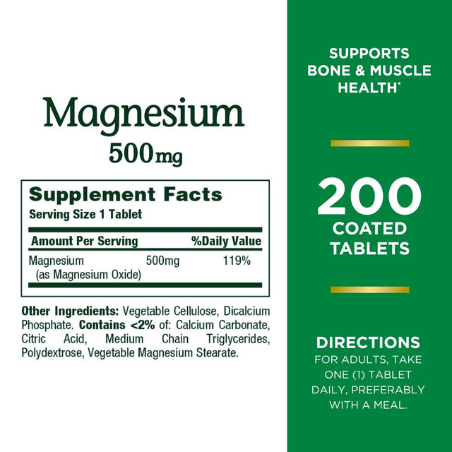 Nature’S Bounty Magnesium Supplement, 500 Mg, 200 Tablets