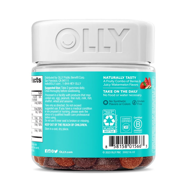 OLLY Teen Girl Multivitamin Gummies, Biotin, Antioxidants with Vitamin A, C & E, Berry Melon Flavor, 70 Ct