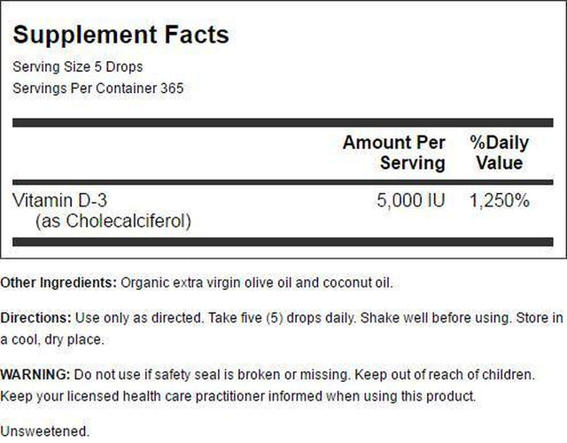 Nature'S Life Drop of Sunshine Vitamin D-3 Drops in Organic Extra Virgin Olive Oil & Coconut Oil 5000IU | Supports Strong Bones & Immune System | 2 Oz